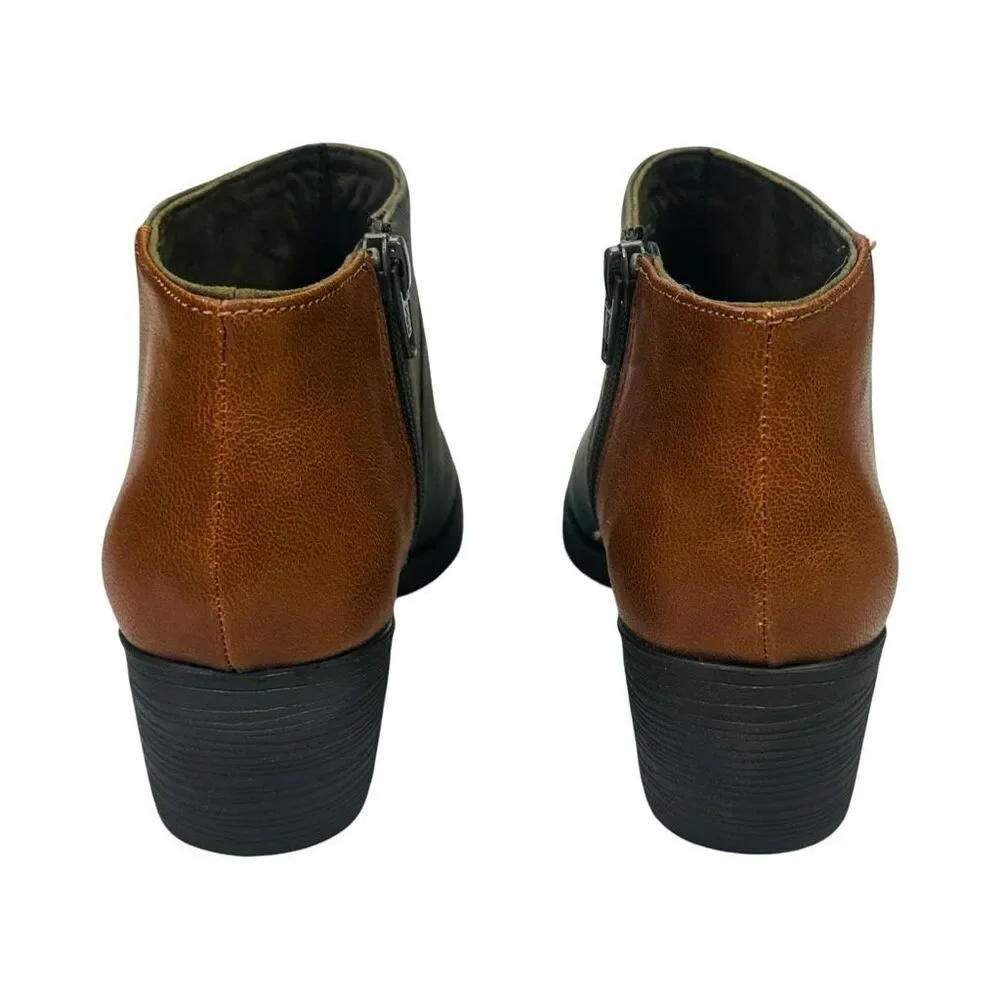 Melrose Avenue Speed Dial Vegan Leather Ankle Booties - Olive/Cognac - Size 7.5